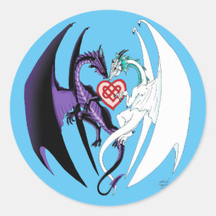 Sticker Rond Dragons Love Heart Blue