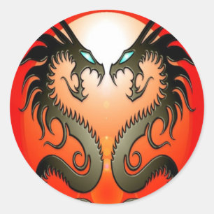 Sticker Rond Dragons tribaux jumeaux