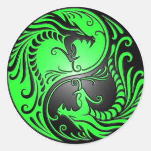 Sticker Rond Dragons, vert et noir de Yin Yang