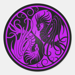 Sticker Rond Dragons volants pourpres et noirs de Yin Yang