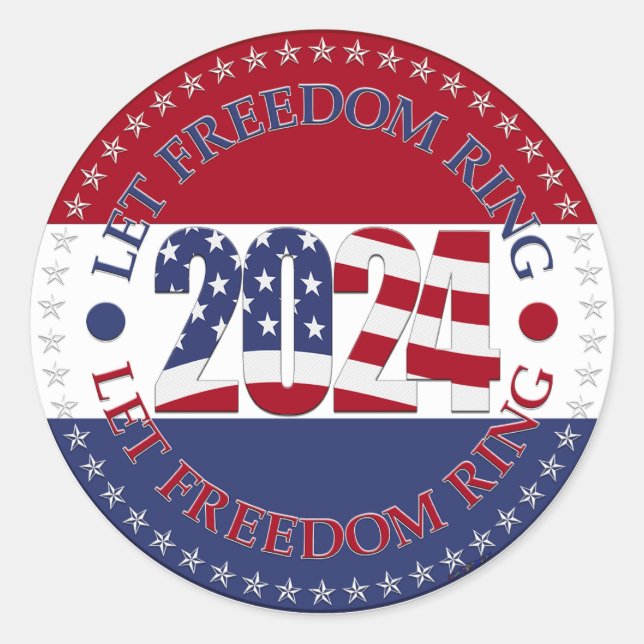 Sticker Rond Drapeau 2024 Let Freedom Ring USA (Devant)