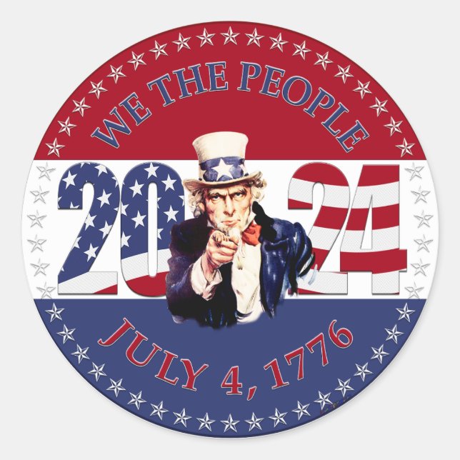 Sticker Rond Drapeau 2024 USA Nous Le Peuple Oncle Sam (Devant)