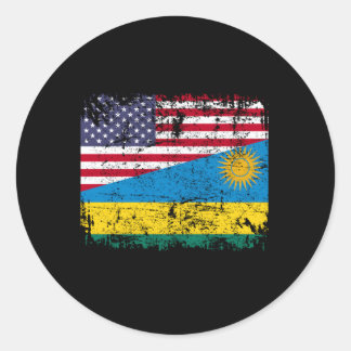 Sticker Rond Drapeau à moitié américain des racines rwandaises
