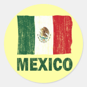 STICKER ROND DRAPEAU AFFLIGÉ DU MEXIQUE DE STYLE