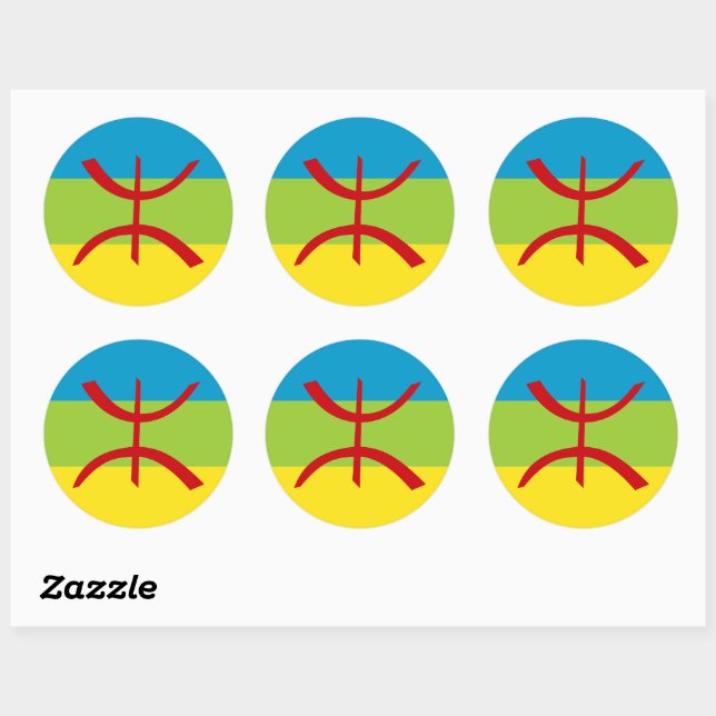 Sticker Rond Drapeau Amazigh Drapeau Berber Drapeau Kabyles (Feuille)