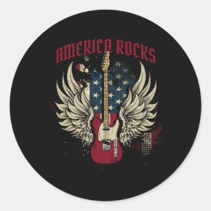 Sticker Rond Drapeau américain 4 juillet guitare