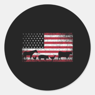 Sticker Rond Drapeau Américain 4 Juillet Poulet Cheval Vache Co