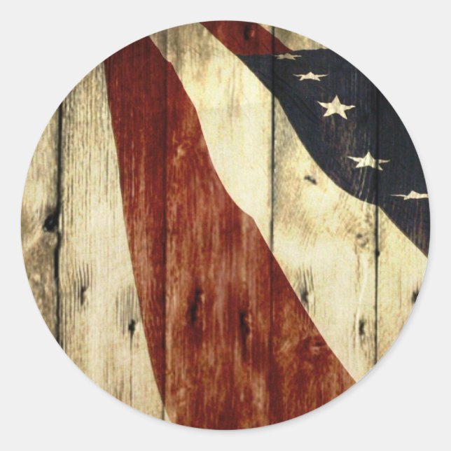 Sticker Rond Drapeau américain à grains de bois primitif Americ (Devant)