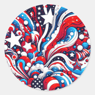 Sticker Rond Drapeau américain Abstrait rouge, blanc et bleu pa