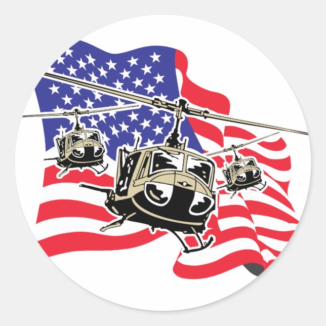 Sticker Rond Drapeau américain avec hélicoptères (Devant)