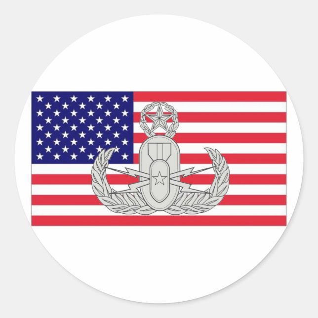 Sticker Rond Drapeau américain avec insigne EOD (Devant)