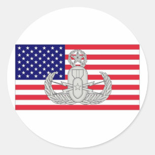 Sticker Rond Drapeau américain avec insigne EOD