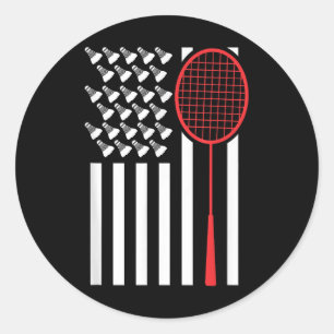 Sticker Rond Drapeau Américain Avec Volants Badminton Drôle T S