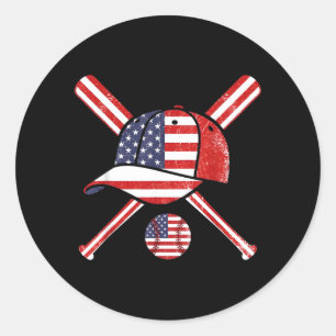 Sticker Rond Drapeau américain Baseball Lax Casquette Batte Spo
