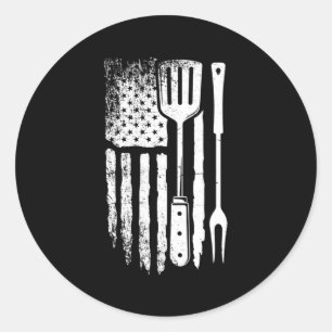 Sticker Rond Drapeau Américain Bbq Fier Barbecue Américain Gril