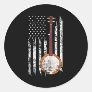 Sticker Rond Drapeau américain Bluegrass Banjo