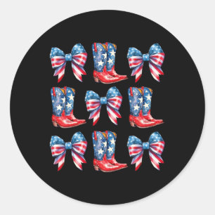 Sticker Rond Drapeau Américain Boots Et Bows 4 juillet Cowgirl