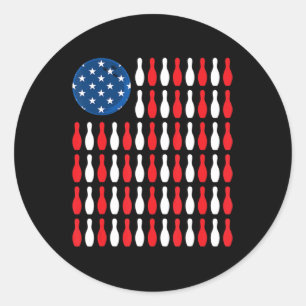 Sticker Rond Drapeau américain - Bowler et Bowling patriotique