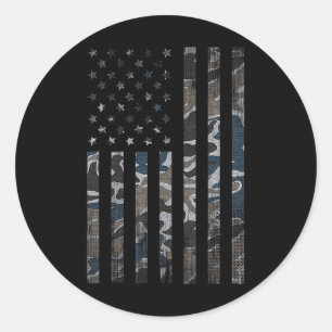 Sticker Rond Drapeau américain Camouflage 4 juillet militaire
