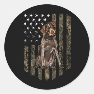 Sticker Rond Drapeau américain camouflage German Wirehaired Poi