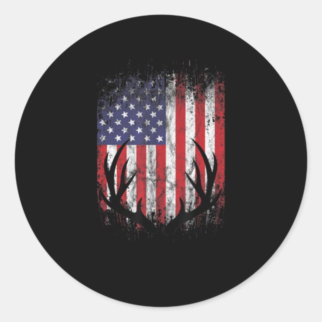 Sticker Rond Drapeau américain Chasse aux cerfs Buck Antlers (Devant)