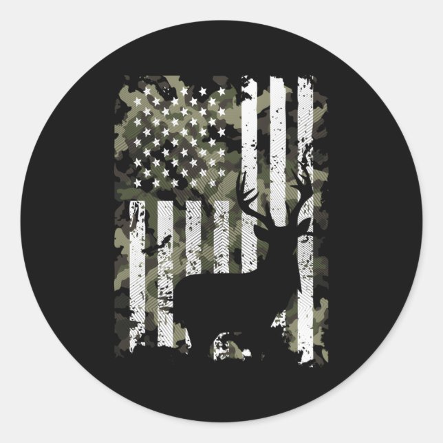 Sticker Rond Drapeau américain Chasse aux Cerfs Chasseurs (Devant)