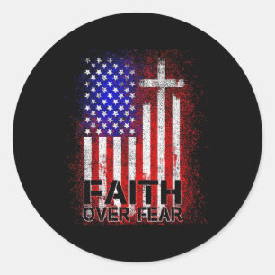 Sticker Rond Drapeau américain Croix de Noël Patriotique Religi