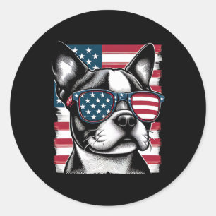 Sticker Rond Drapeau américain de Boston Terrier Patriotique