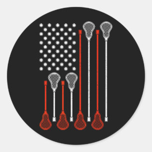 Sticker Rond Drapeau américain de crosse - Lacrosse patriotique