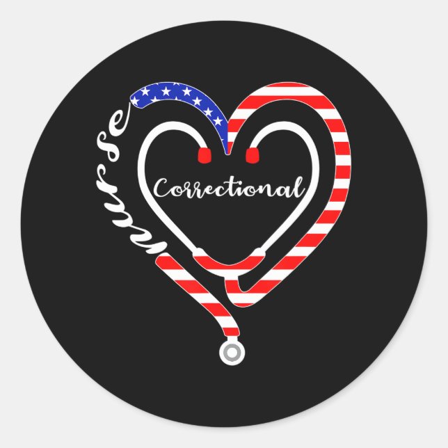 Sticker Rond Drapeau américain de l'infirmière correctionnelle  (Devant)