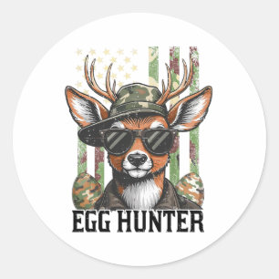 Sticker Rond Drapeau Américain Deer Et Camo Casquette Chasseur 