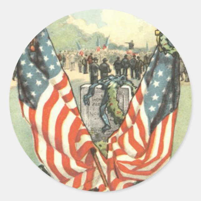 Sticker Rond Drapeau américain Défilé de la Guerre Civile Tombs (Devant)