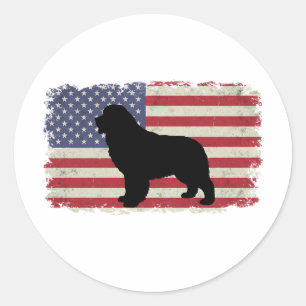 Sticker Rond Drapeau américain DOG de Terre-Neuve Patriotique V