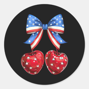 Sticker Rond Drapeau Américain Drôle Cherry Coquette Bow 4 Juil