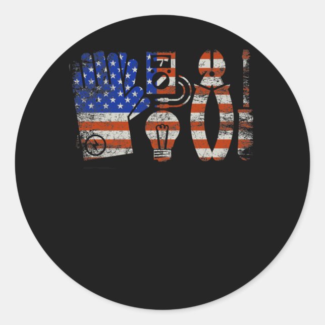 Sticker Rond Drapeau américain Electricien (Devant)