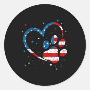 Sticker Rond Drapeau Américain Empreinte de patte Patriotique C