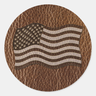Sticker Rond Drapeau américain en cuir