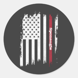 Sticker Rond Drapeau américain en détresse Red Stripe Nom perso