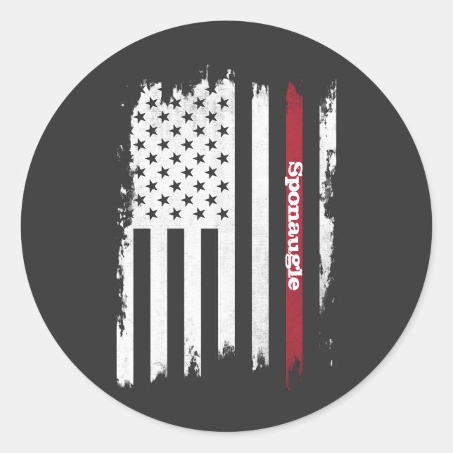 Sticker Rond Drapeau américain en détresse Red Stripe Nom perso (Devant)