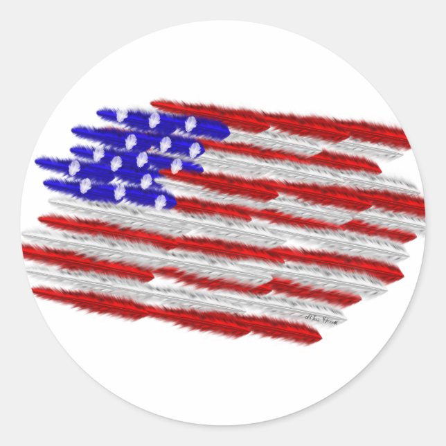 Sticker Rond Drapeau américain en plumes (Devant)