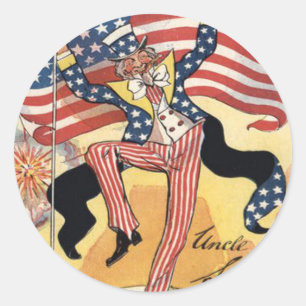 Sticker Rond Drapeau américain Feux d'artifice Pétard Oncle Sam