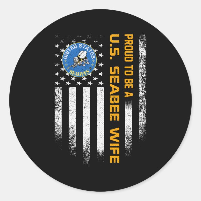 Sticker Rond Drapeau Américain Fier D'Être Une Armée De Mer (Devant)