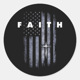 Sticker Rond Drapeau américain grunge et croix de foi chrétienn