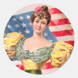 Sticker Rond Drapeau américain Lady Liberty Independence