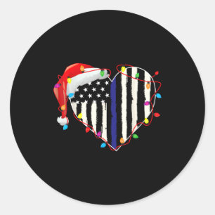 Sticker Rond Drapeau Américain Ligne Bleue Père Noël Chapeau Po