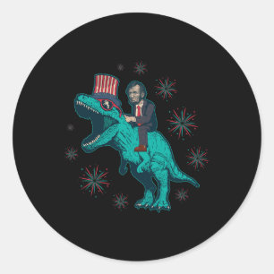 Sticker Rond Drapeau américain Lincoln T Rex Dinosaur 4 juillet