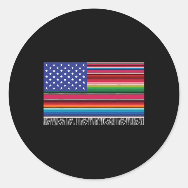 Sticker Rond Drapeau Américain Mexicain Serape Cinco De Mayo Po (Devant)