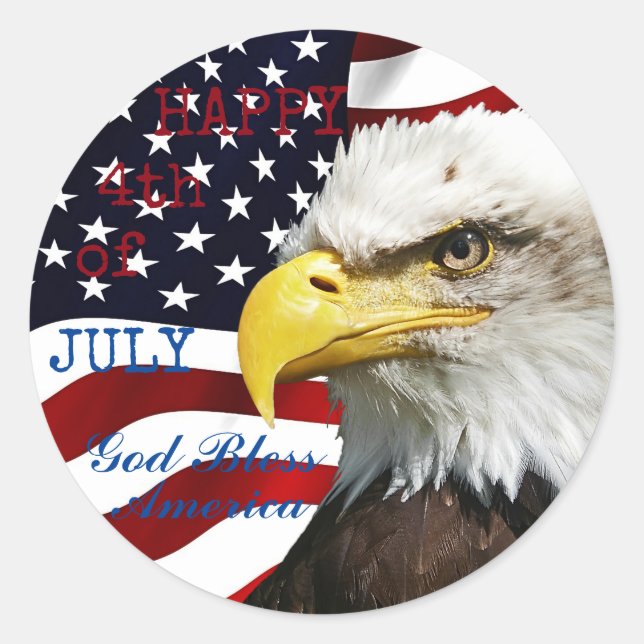Sticker Rond Drapeau américain moderne 4 juillet États-Unis Aig (Devant)