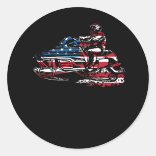 Sticker Rond Drapeau américain Motoneige hiver Motoneige Indep