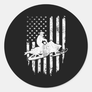 Sticker Rond Drapeau Américain Motoneige Motoneige Rider